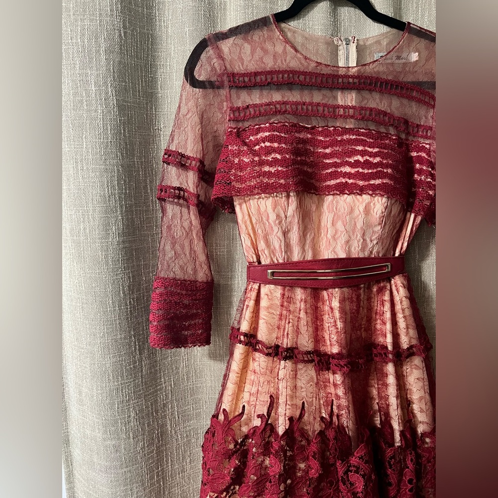Elegant Red Lace belted Prom Dress